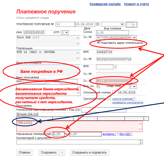 Валютное платежное поручение