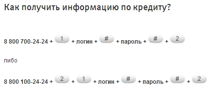 Получение информации по кредиту с помощью горячей линии