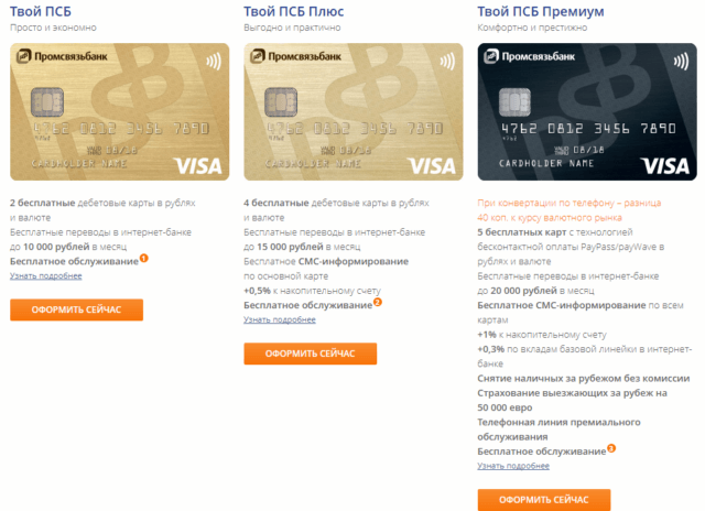 Дебетовые карты Твой ПСБ